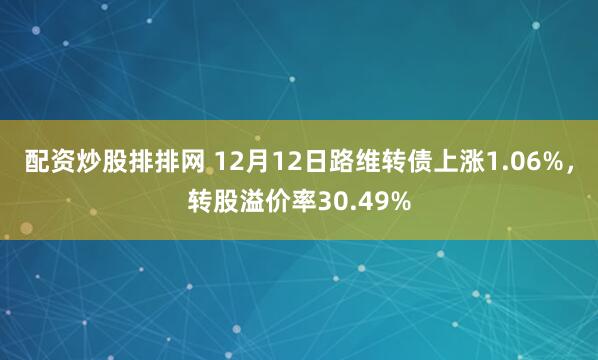 配资炒股排排网 12月12日路维转债上涨1.06%，转股溢价率30.49%
